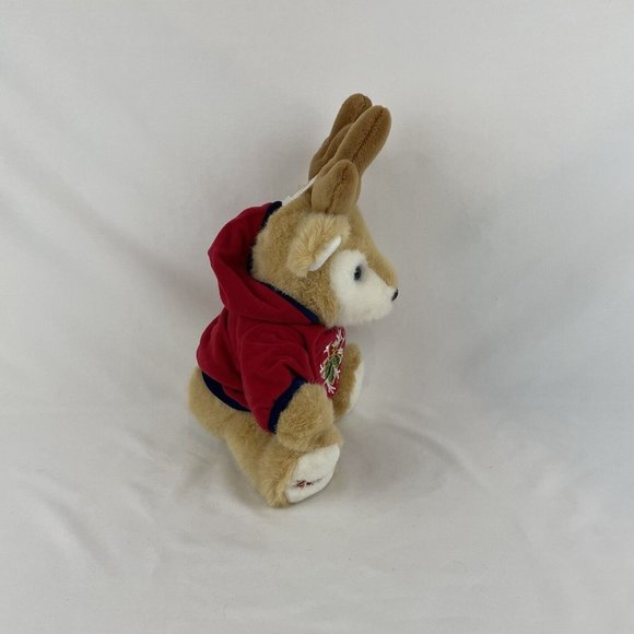 TB Toy Trading Co Tan Reindeer 13” Christmas Plush Red Snowflake Hoodie VTG 2001 - Picture 2 of 9